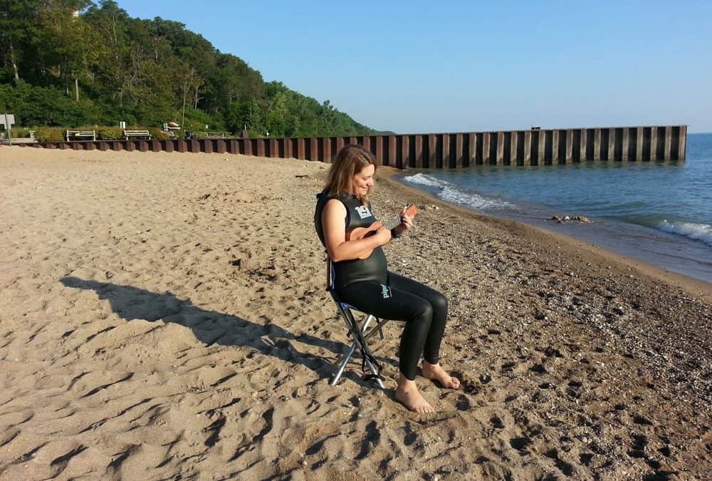 Playing the Ukulele on a Lake Michigan Beach