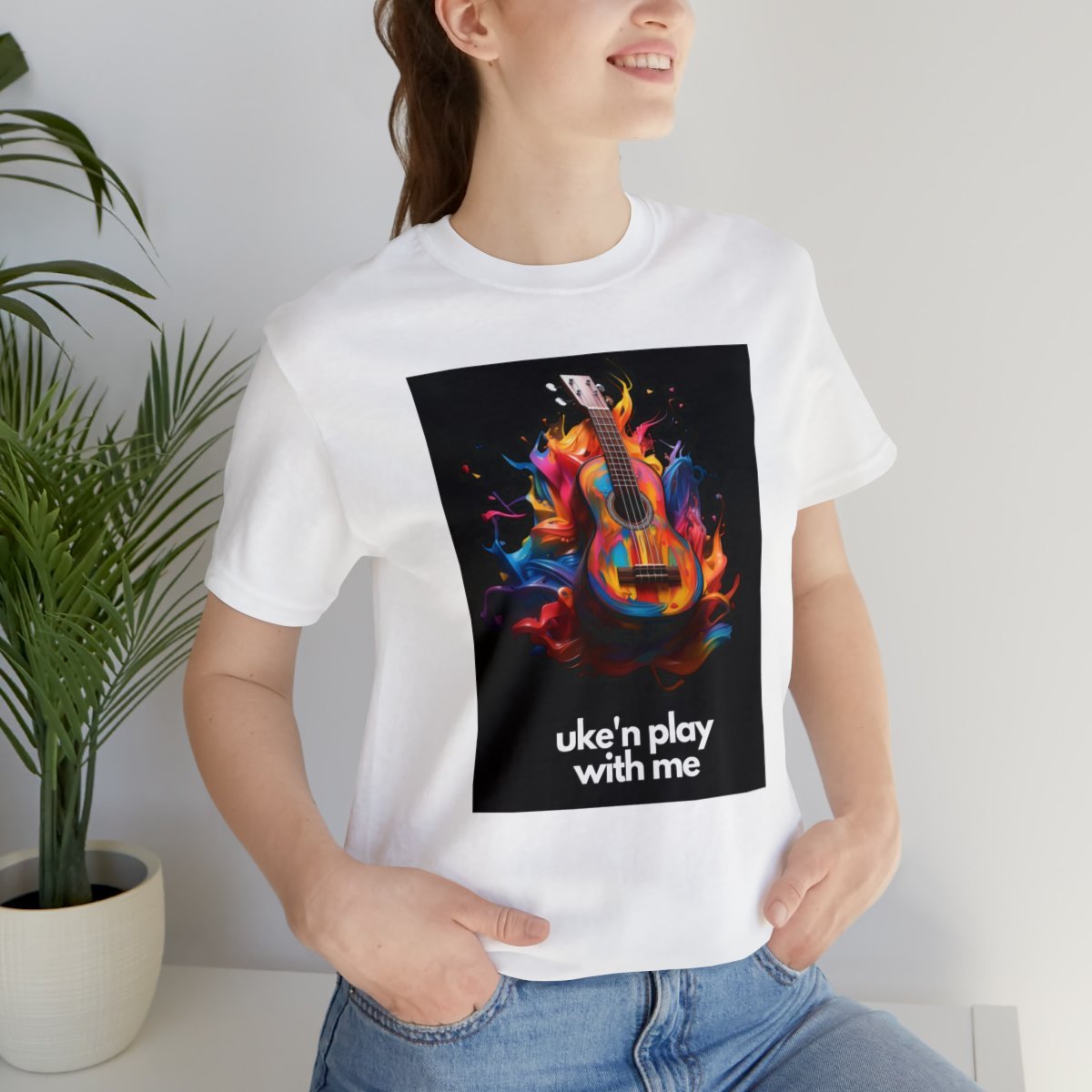 Ukulele T Shirt - "uke'n play with me" gag - Unisex Jersey Short Sleeve Tee - Image 13