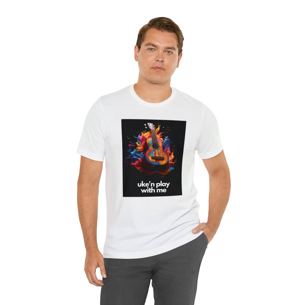 Ukulele T Shirt - "uke'n play with me" gag - Unisex Jersey Short Sleeve Tee - Image 19