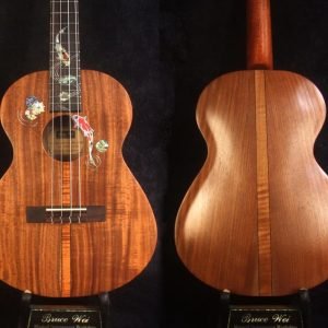 Bruce Wei Handmade Curly Acacia, Walnut ArchBack Baritone Ukulele, Koi Fish, Lotus Inlay, Soft-bag UAG19-2016