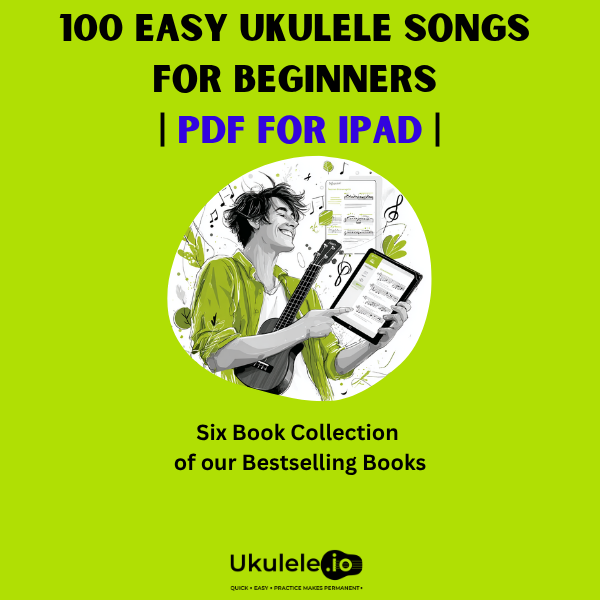 man plying ukulele and reading ipad